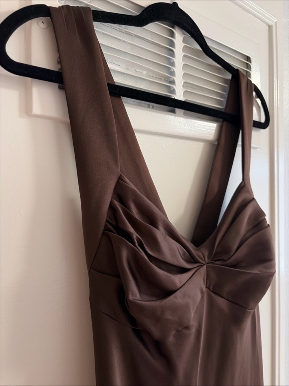 Calvin Klein Chocolate Brown Sleeveless Maxi Dress Prom Formal Sz 14 Cross Back - Picture 5 of 11